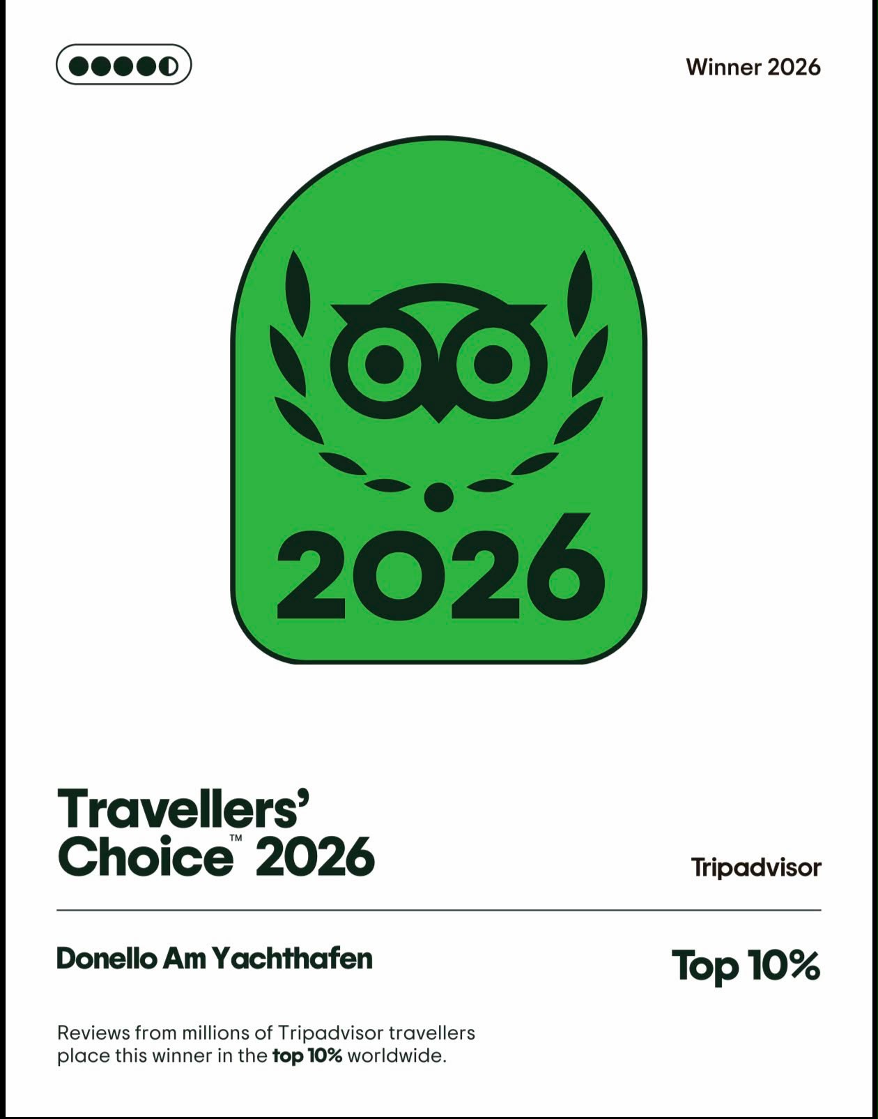 Tripadvisor Travellers' Choice 2026 – Donello am Yachthafen